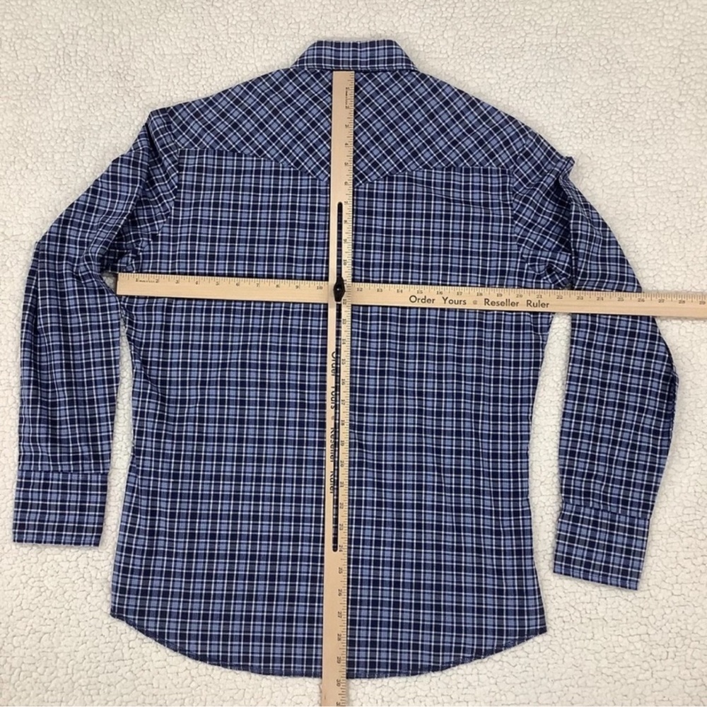 Men’s Wrangler Western Plaid Pearl Snap Long Sleeve Shirt Blue Plaid Size Medium - Picture 6 of 6